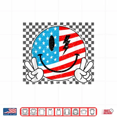 Design Fourth of July Smile Face Patriotic USA American Flag Men Shirt