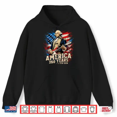 Hoodie George Washington Playing Guitar 250th America 4th of July Shirt