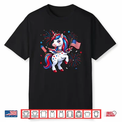Patriotic Americorn Unicorn American 4Th Of July Kids Girls Shirt