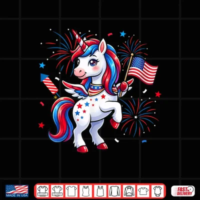 Design Patriotic Americorn Unicorn American 4th of July Kids Girls Shirt