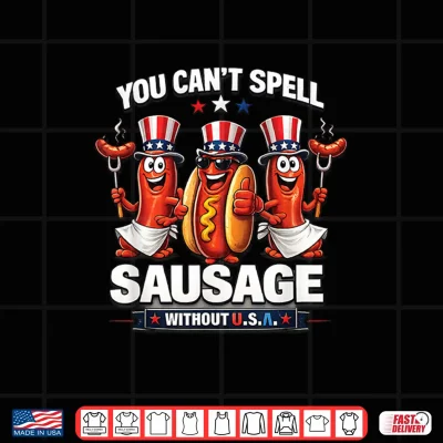 Design You Cant Spell Sausage Without USA 4th of July American Flag Shirt