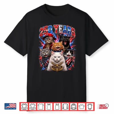 250 Anniversary Usa Cat Kitty 250 Years American 4Th Of July Shirt