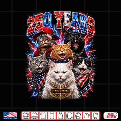 Design 250 Anniversary USA Cat Kitty 250 Years American 4th of July Shirt