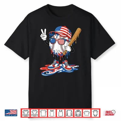 4Th Of July Baseball Drip Patriotic American Boys Kids Youth Shirt