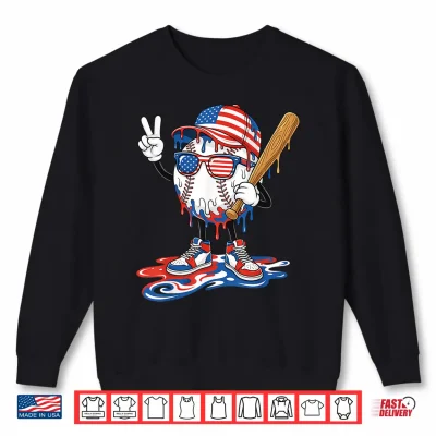 Sweatshirt 4th of July Baseball Drip Patriotic American Boys Kids Youth Shirt