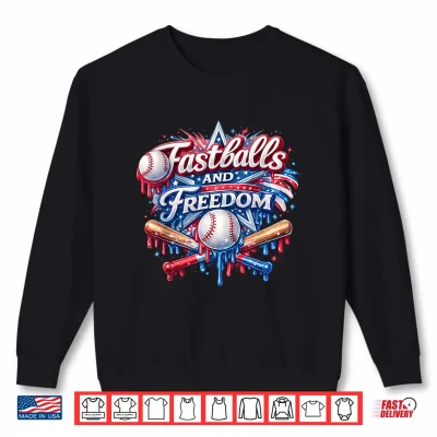 Sweatshirt 4th of July Patriotic Fastballs and Freedom Baseball Drip Shirt