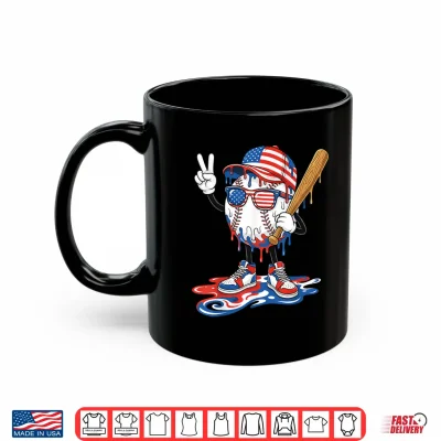Mug 4th of July Baseball Drip Patriotic American Boys Kids Youth Shirt
