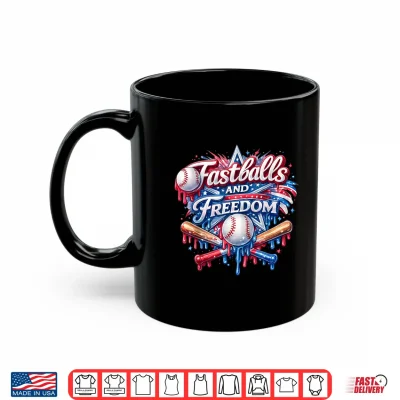 Mug 4th of July Patriotic Fastballs and Freedom Baseball Drip Shirt