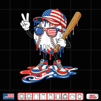 Design 4th of July Baseball Drip Patriotic American Boys Kids Youth Shirt