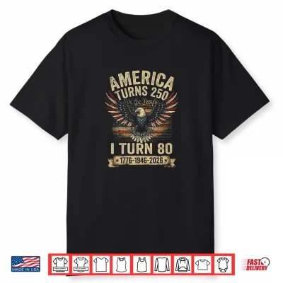 Birthday Men Women 4Th Of July America Turns 250 I Turn 80 Premium Tri Blend Shirt
