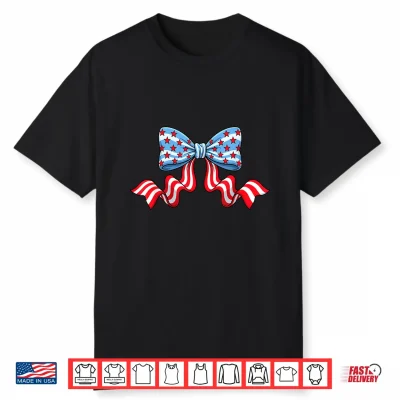 Coquette Bow Patriotic Usa American Flag 4Th Of July Women Shirt