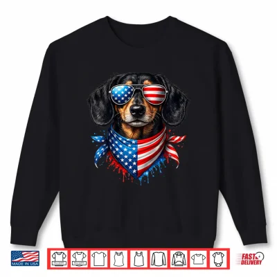 Sweatshirt Dachshund Bandana 4th of July Patriotic Dog Lovers USA Flag Shirt
