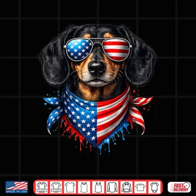 Design Dachshund Bandana 4th of July Patriotic Dog Lovers USA Flag Shirt