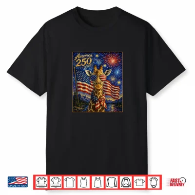 Giraffe Art On America 250 Anniversay 4Th Of July Usa Flag Shirt