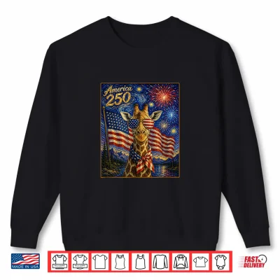 Sweatshirt Giraffe Art on America 250 Anniversay 4th of July USA Flag Shirt