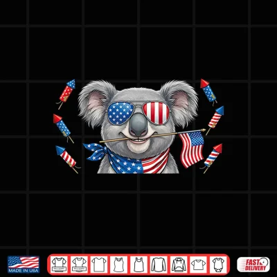 Design Funny Koala American USA Flag Memorial Day 4th of July Shirt