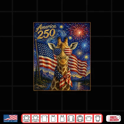Design Giraffe Art on America 250 Anniversay 4th of July USA Flag Shirt