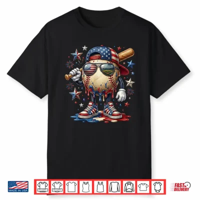 Patriotic Baseball Drip American Flag Cap 4Th Of July Sports Shirt