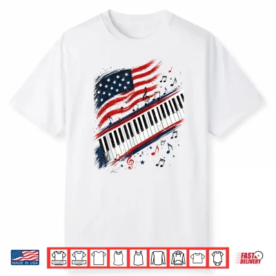 Piano Keys Music Notes Patriotic American Flag 4Th Of July Shirt