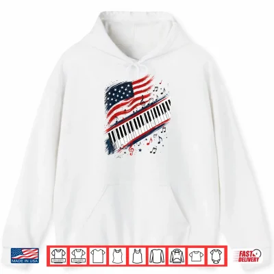 Hoodie Piano Keys Music Notes Patriotic American Flag 4th of July Shirt