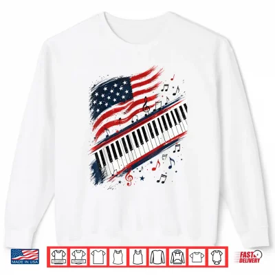 Sweatshirt Piano Keys Music Notes Patriotic American Flag 4th of July Shirt