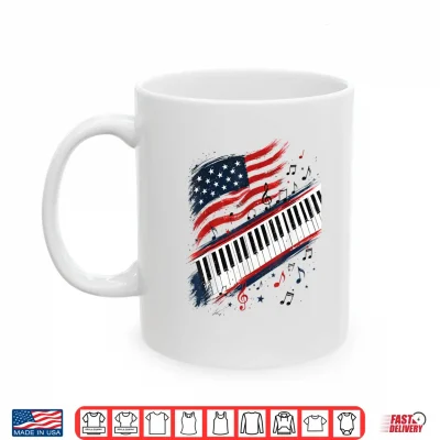 Mug Piano Keys Music Notes Patriotic American Flag 4th of July Shirt