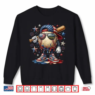 Sweatshirt Patriotic Baseball Drip American Flag Cap 4th of July Sports Shirt
