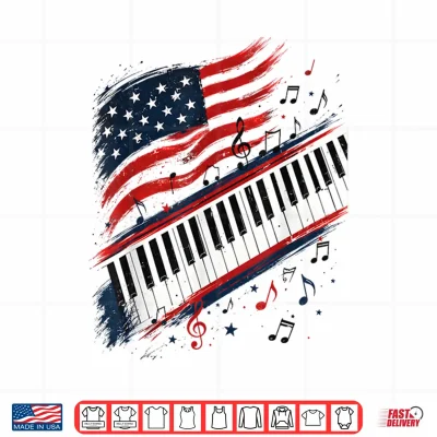 Design Piano Keys Music Notes Patriotic American Flag 4th of July Shirt
