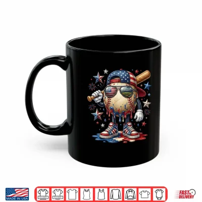 Mug Patriotic Baseball Drip American Flag Cap 4th of July Sports Shirt