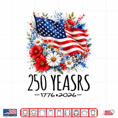 Design Womens 250 Years America Floral 250 Anniversary USA 4th July Shirt