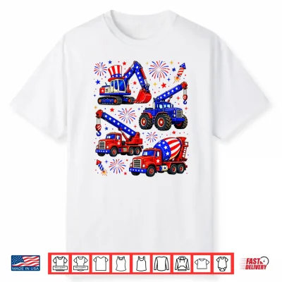 4Th Of July Construction Trucks Patriot Boy Kid Toddler Shirt