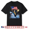 4Th Of July Funny George Washington Riding Shark Usa Flag Shirt