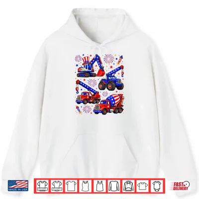 Hoodie 4th of July Construction Trucks Patriot Boy Kid Toddler Shirt