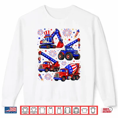 Sweatshirt 4th of July Construction Trucks Patriot Boy Kid Toddler Shirt