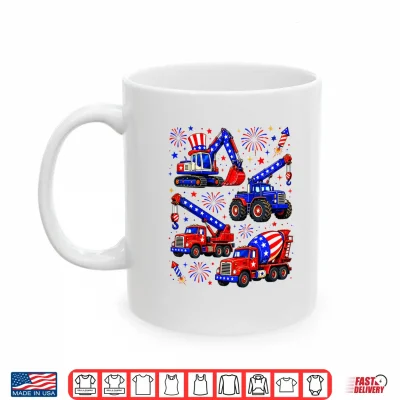 Mug 4th of July Construction Trucks Patriot Boy Kid Toddler Shirt