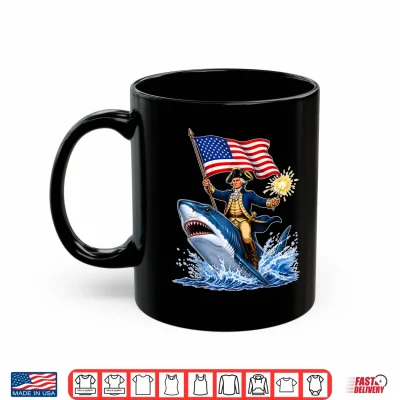 Mug 4th of July Funny George Washington Riding Shark USA Flag Shirt