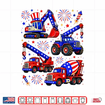 Design 4th of July Construction Trucks Patriot Boy Kid Toddler Shirt