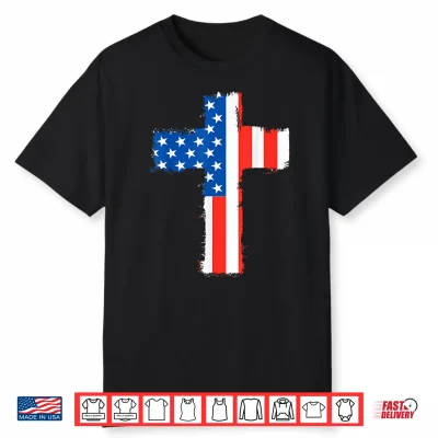 Cross Red White Blue American Flag July 4Th Independence Day Shirt