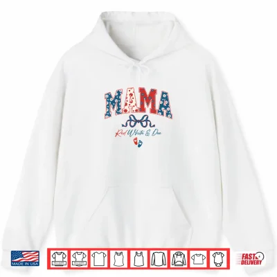 Hoodie Coquette Bow Mama Red White and Due 4th of July Pregnancy Shirt