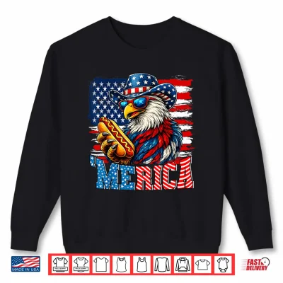 Sweatshirt 4th of July Merica Eagle Hotdog Lover USA Flag Patriotic Shirt