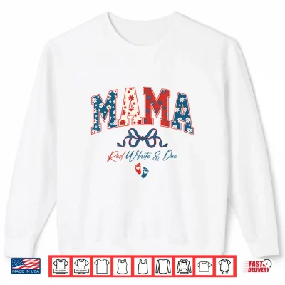 Sweatshirt Coquette Bow Mama Red White and Due 4th of July Pregnancy Shirt