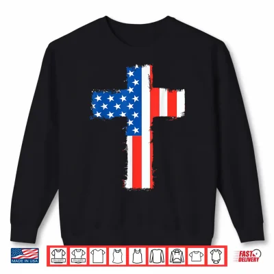 Sweatshirt Cross Red White Blue American Flag July 4th Independence Day Shirt