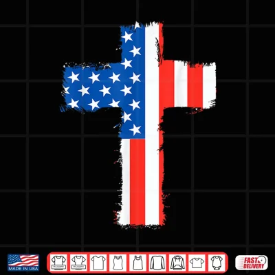 Design Cross Red White Blue American Flag July 4th Independence Day Shirt