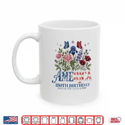 Mug Floral 250th Anniversary USA 4th of July 250 Years America Shirt