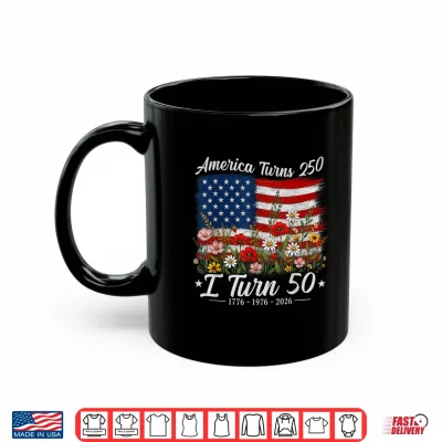 Mug Floral America Turns 250 I Turn 50 1976 50th Birthday Women Shirt