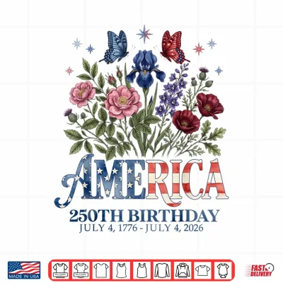 Design Floral 250th Anniversary USA 4th of July 250 Years America Shirt