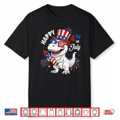 Funny 4Th Of July T Rex Dino Dinosaur Patriotic Toddler Boys Shirt