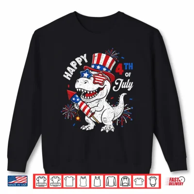 Sweatshirt Funny 4th of July T Rex Dino Dinosaur Patriotic Toddler Boys Shirt