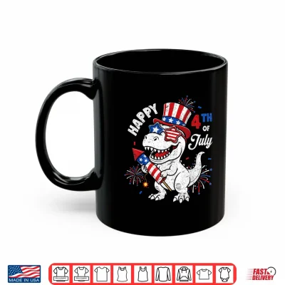 Mug Funny 4th of July T Rex Dino Dinosaur Patriotic Toddler Boys Shirt
