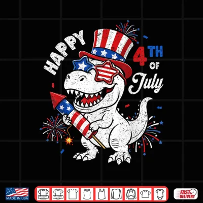 Design Funny 4th of July T Rex Dino Dinosaur Patriotic Toddler Boys Shirt
